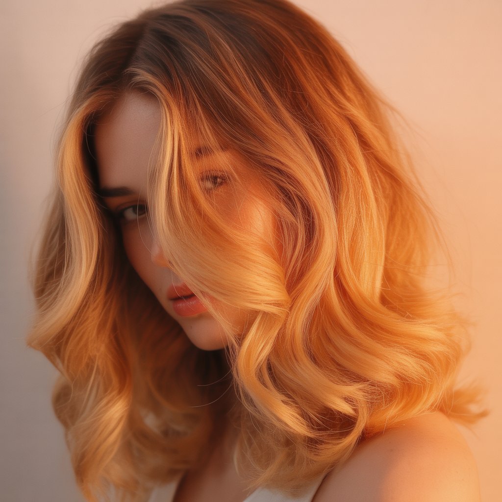 23. Apricot Blonde Balayage with Auburn Roots