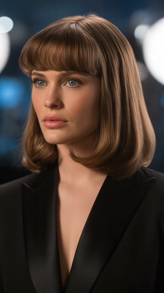 Celebrity Inspiration: Long Bob with Curtain Bangs on Square Faces