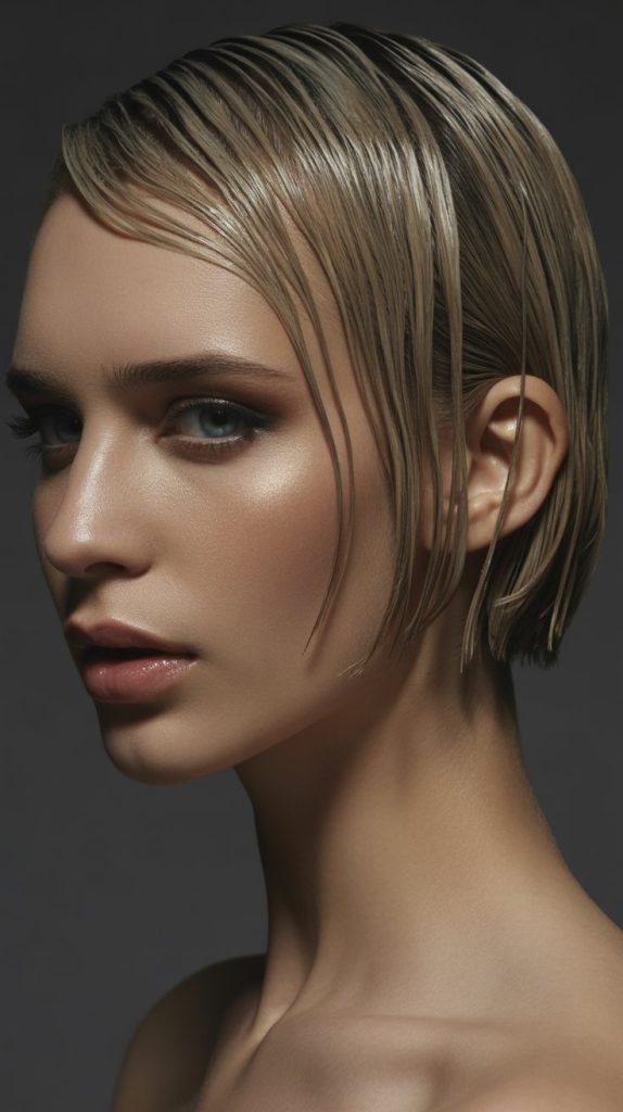 36. Wet-Look Sleek Bob