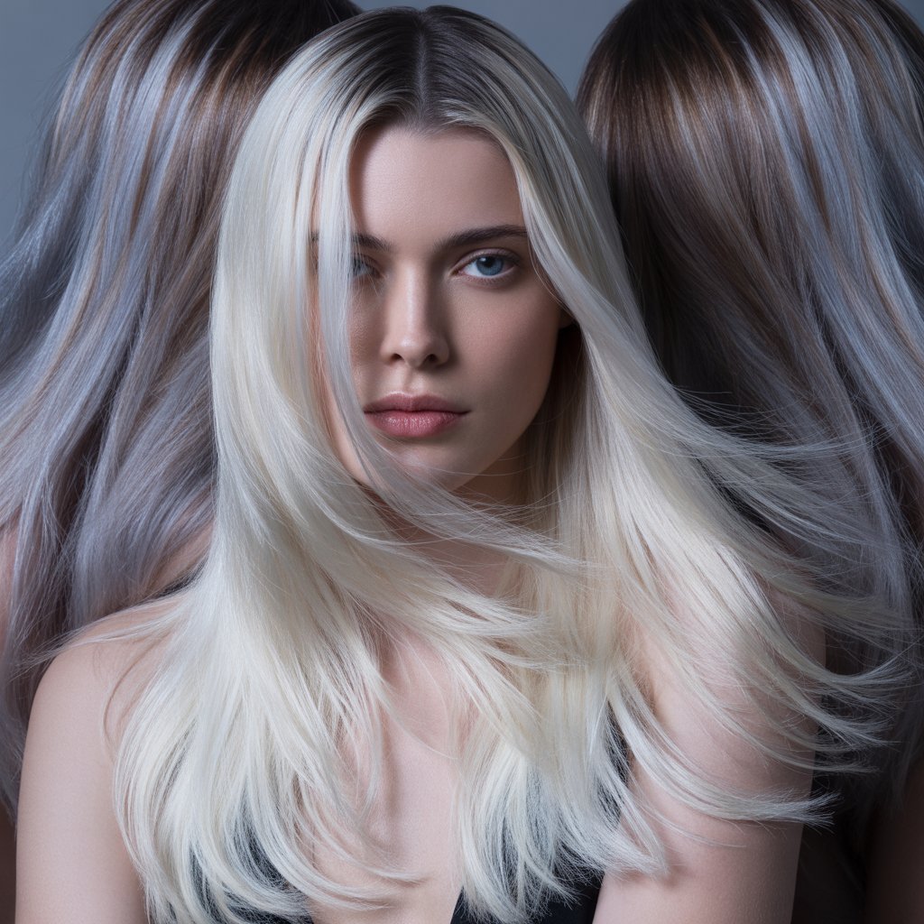 13. Icy Blonde Balayage with Charcoal Roots