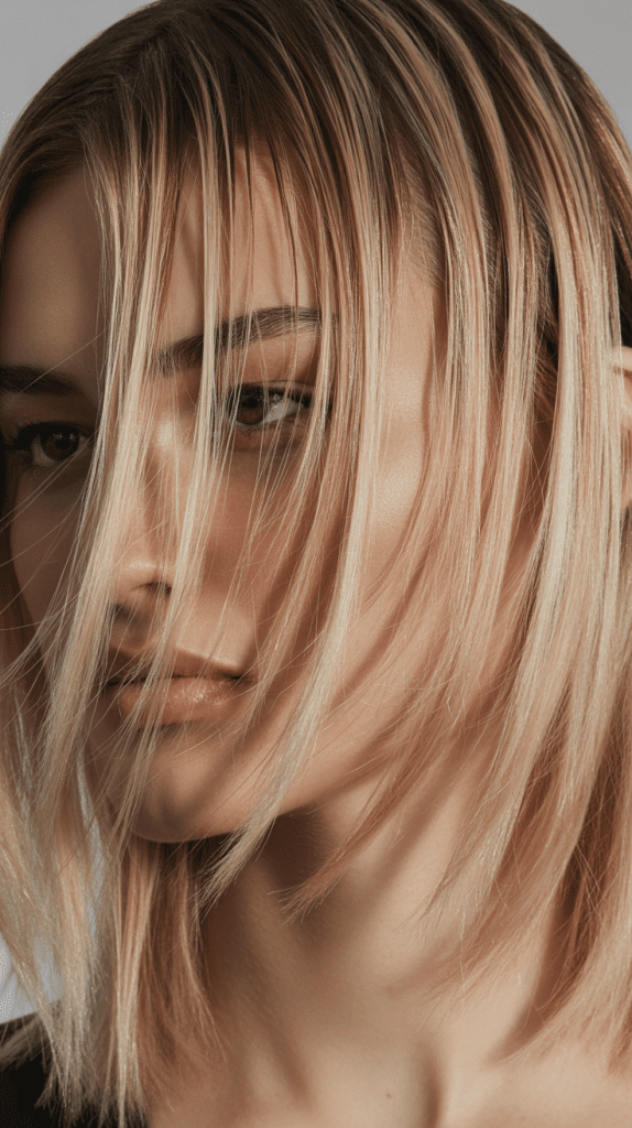 Beige Blonde Highlights on Razor-Cut Layers