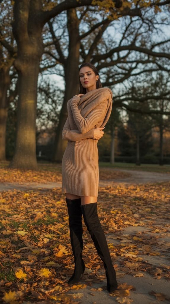 5. Sweater Dress with Over-the-Knee Boots