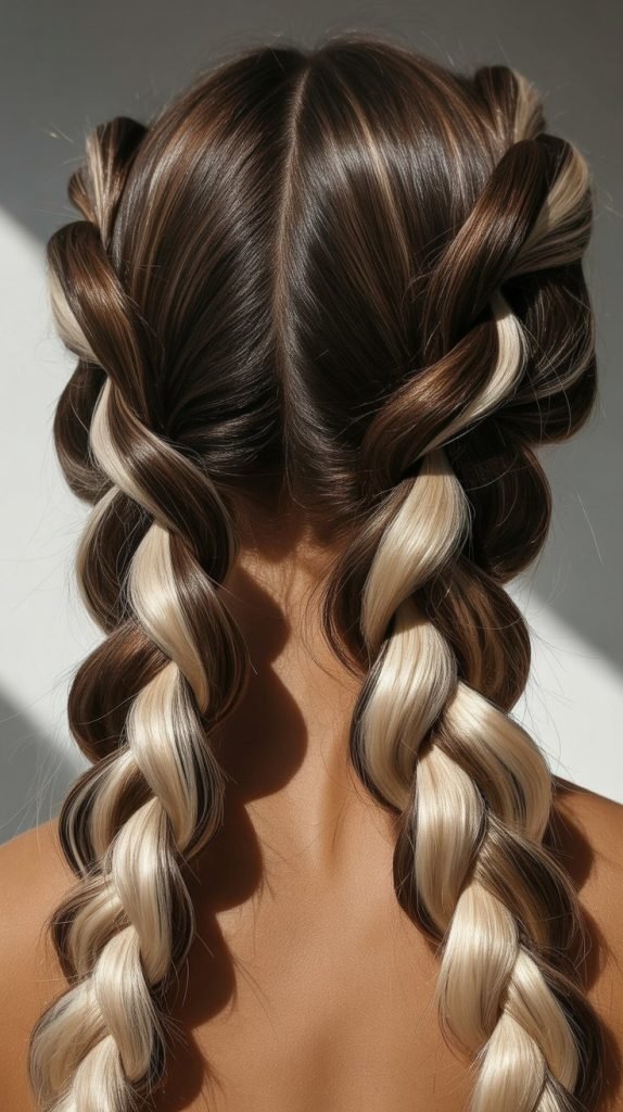 8. Platinum Highlights with French Braids