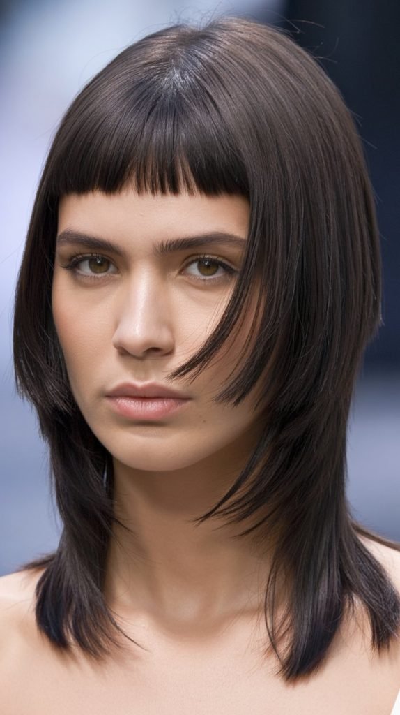 19. Soft Layered Long Bob with Micro Bangs