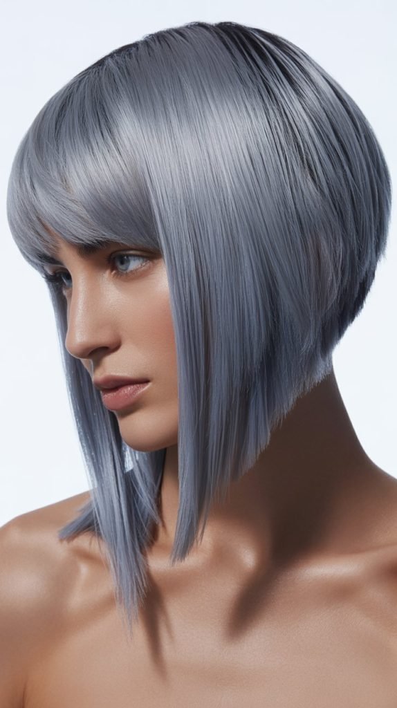  Inverted Angled Long Bob with Curtain Bangs