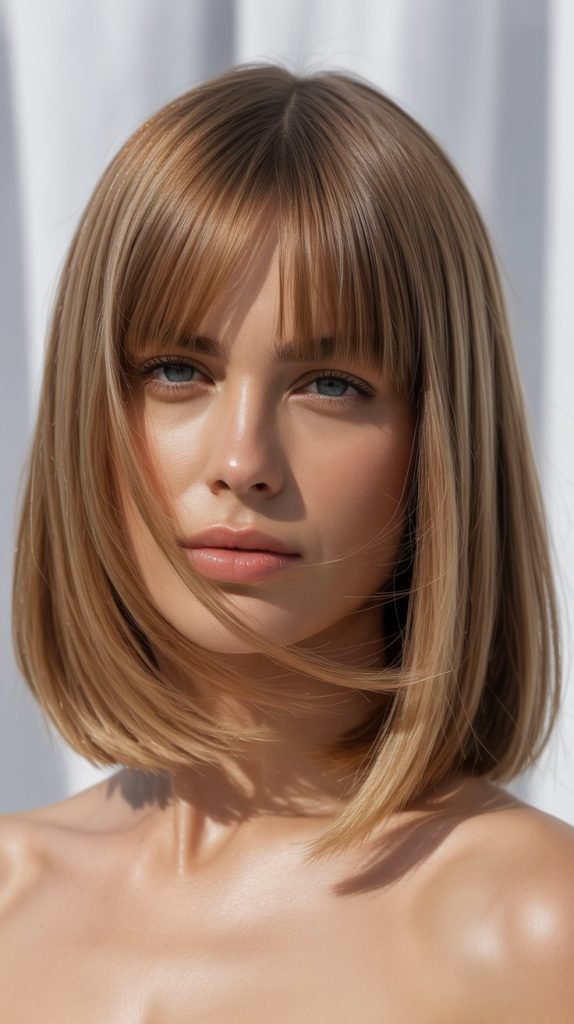 26 Chic Long Bob with Curtain Bangs Soft Finish 26 Chic Long Bob with Curtain Bangs Soft Finish