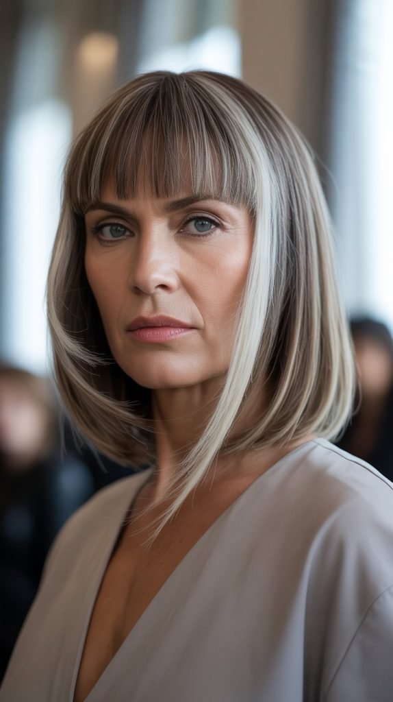  Long Bob with Curtain Bangs and Deep Side Part