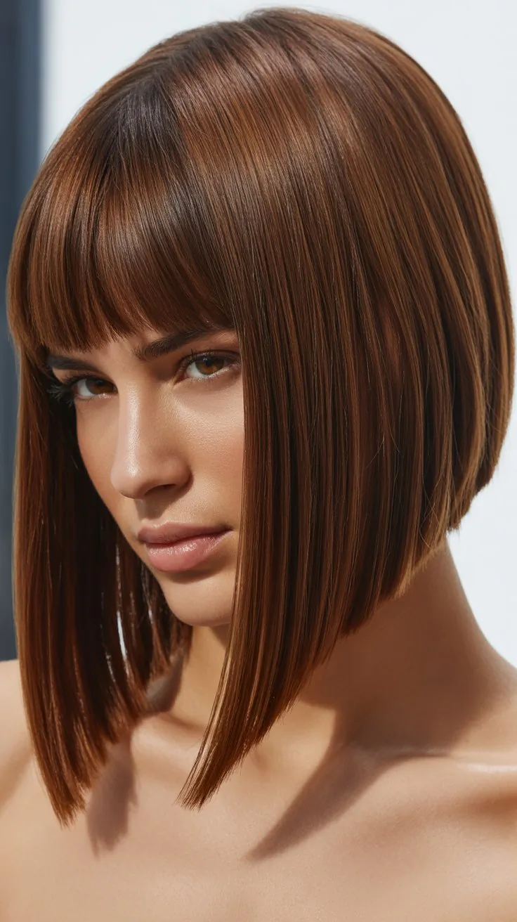 Blunt Angled Long Bob with Curtain Bangs