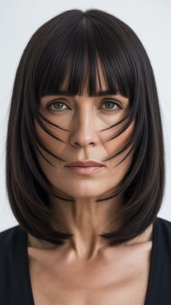  Precision-Cut Lob with Curtain Bangs