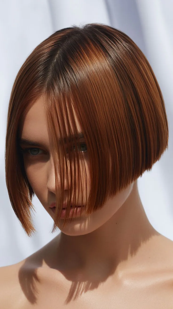 Sleek Angled Bob with Middle-Parted Curtain Bangs