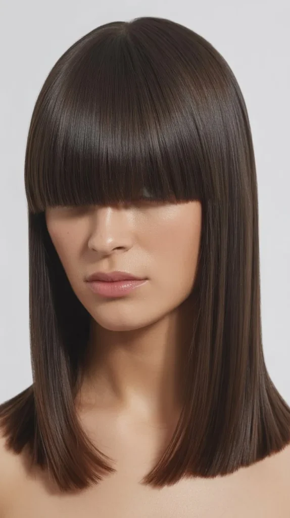  Sleek Straight Long Bob with Blunt Curtain Bangs