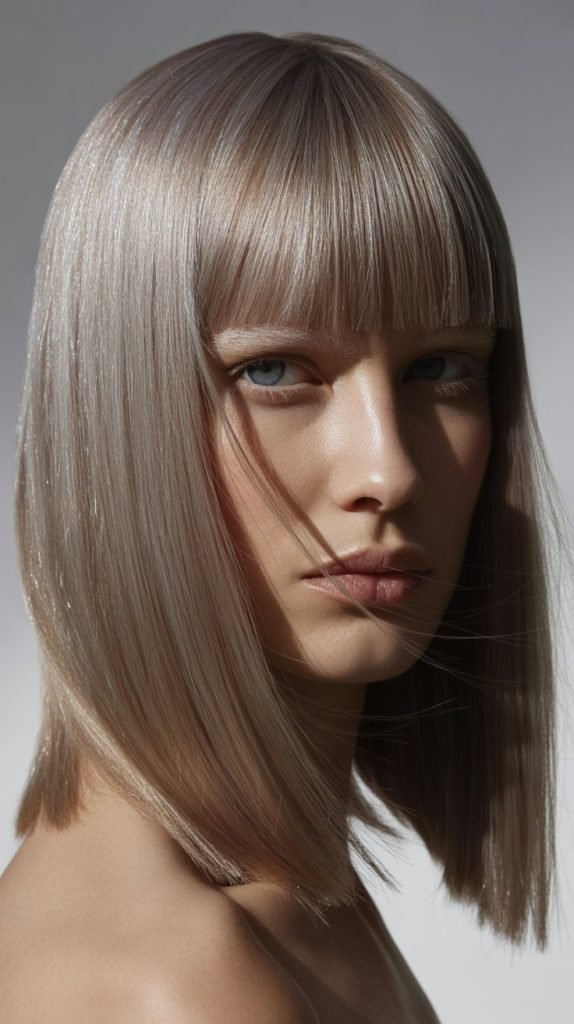 6. Sleek Long Bob with Micro Fringe