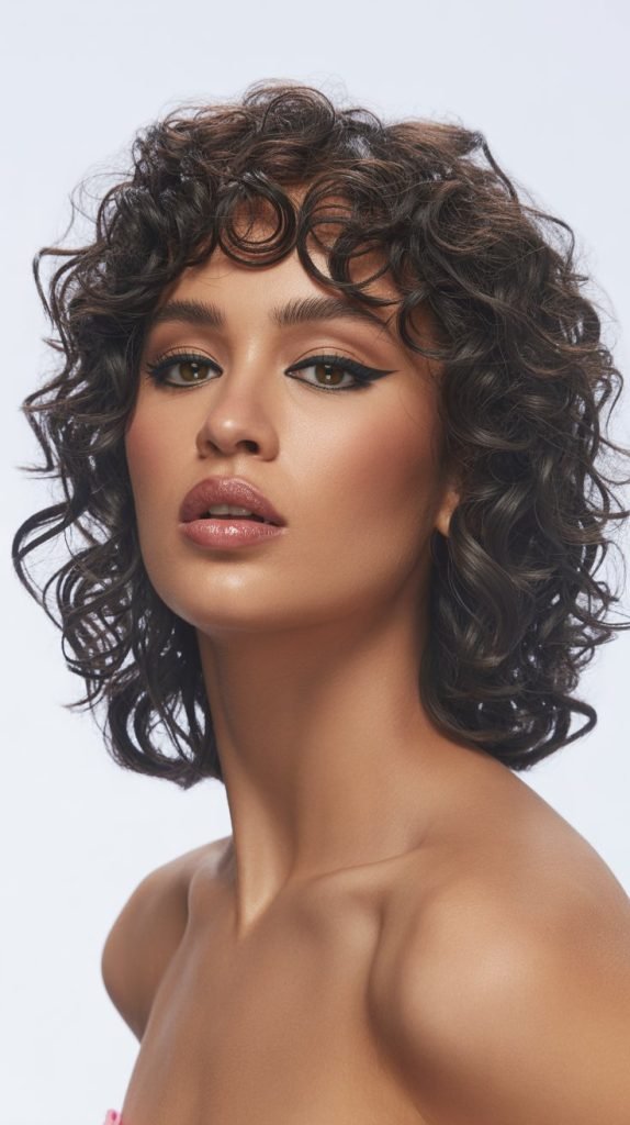 Curly Bob with Micro Curtain Bangs