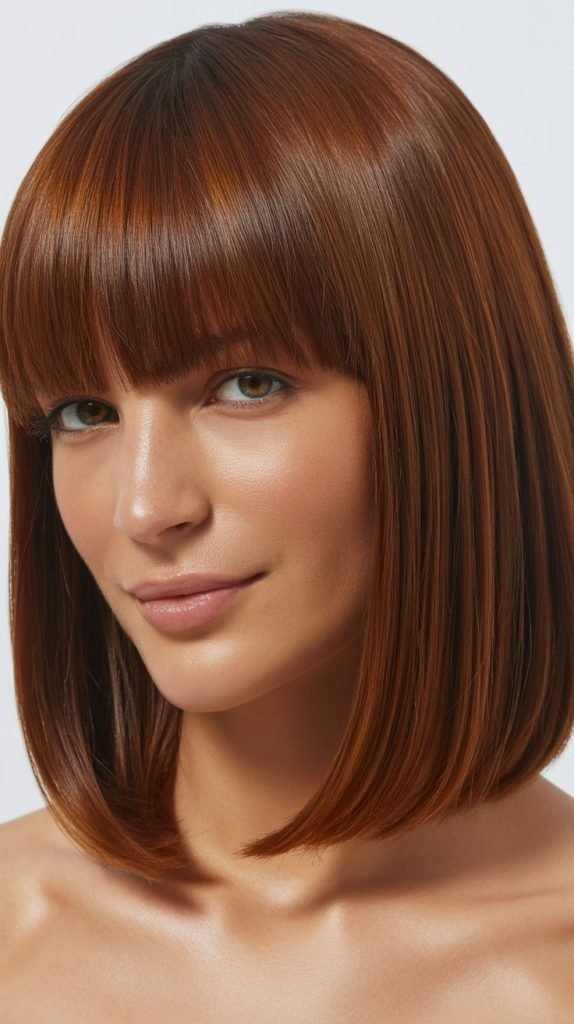 10. Blunt Long Bob with Thick Bangs