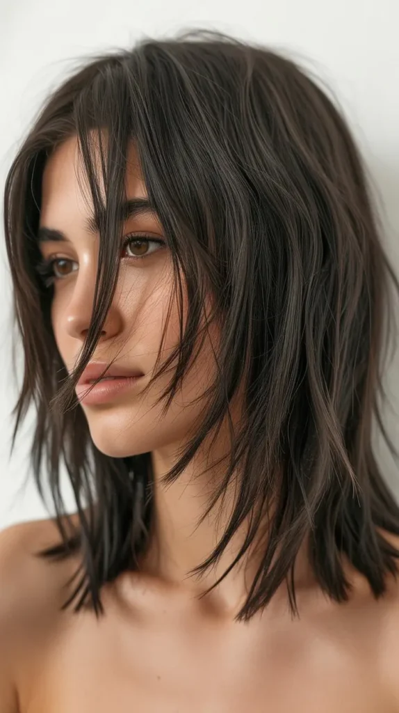 . Choppy Long Bob with Piecey Curtain Bangs