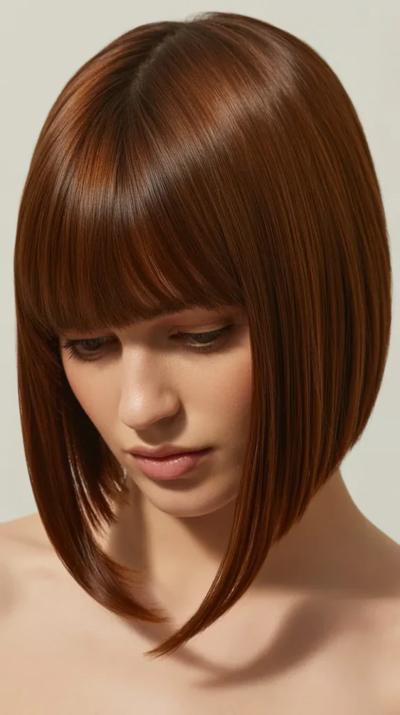 Sleek Long Bob with Curtain Bangs and Deep Side Part