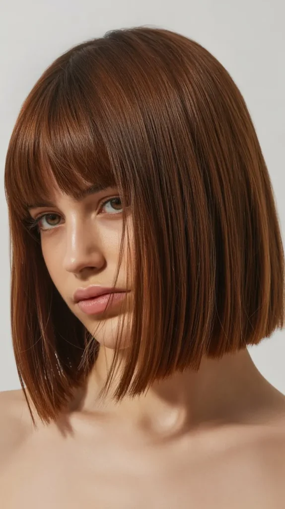  Blunt Long Bob with Baby Curtain Bangs