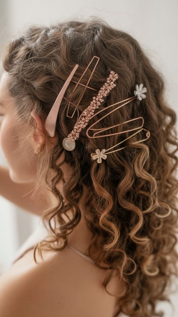 Half Up Style with Decorative Hair Clips