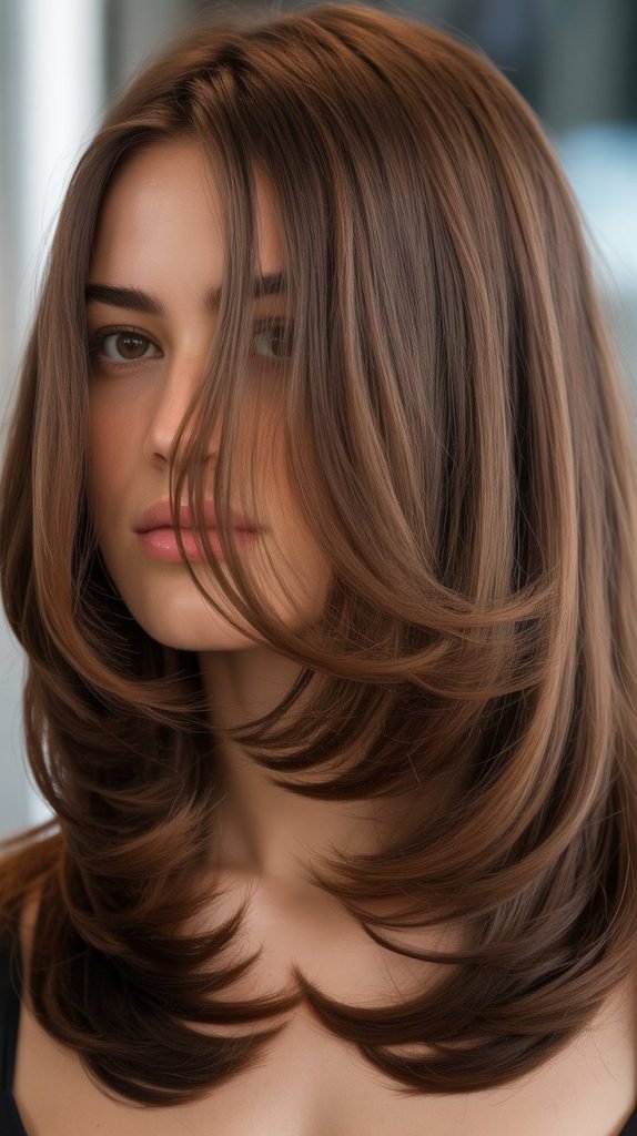31. Soft Layered Long Bob with Glossy Finish