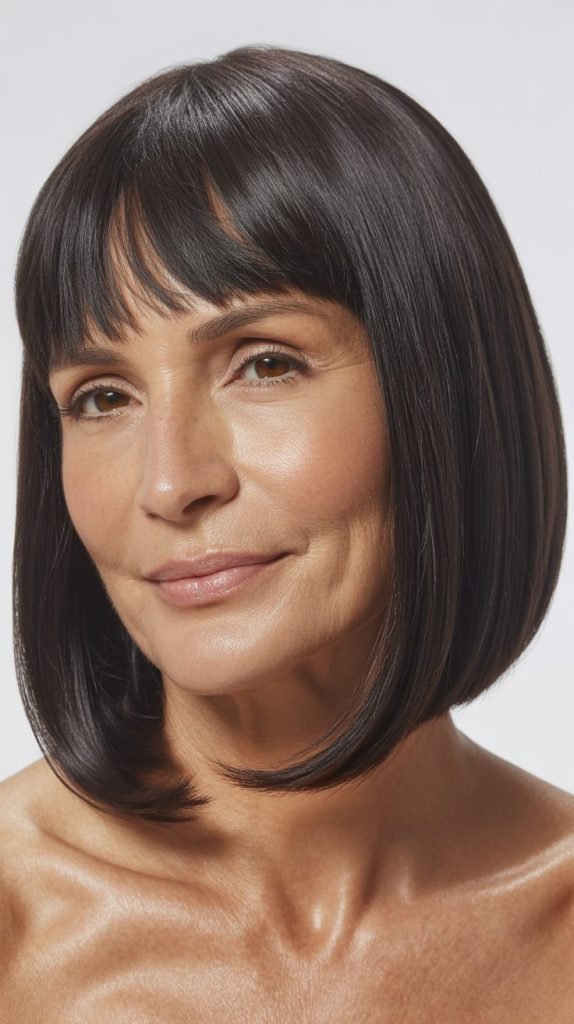 Sleek Lob with Baby Curtain Bangs