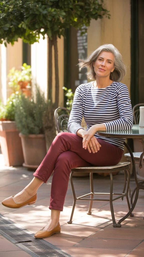 20. Striped Top with Colored Denim