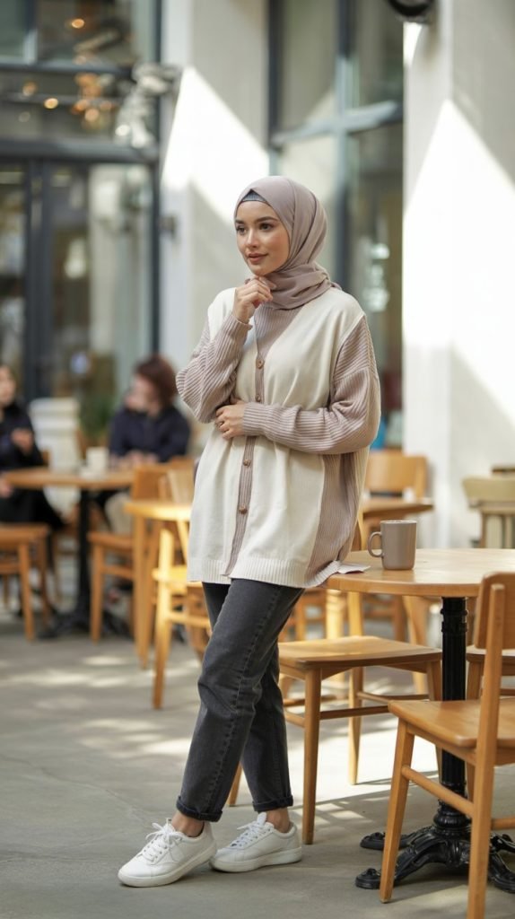 Layered Cardigans with Straight-Leg Jeans