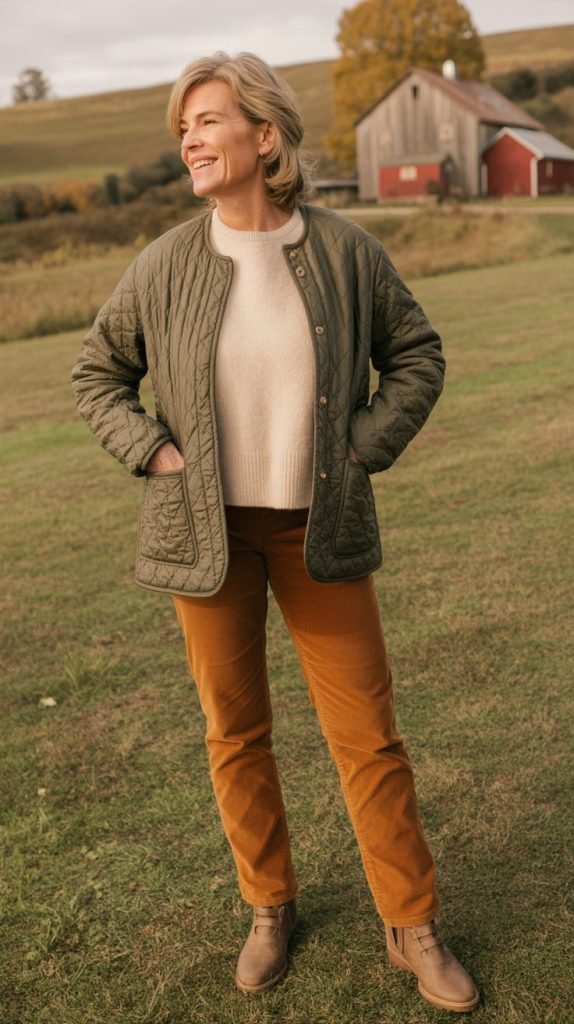 19. Quilted Jacket with Sweater and Cords