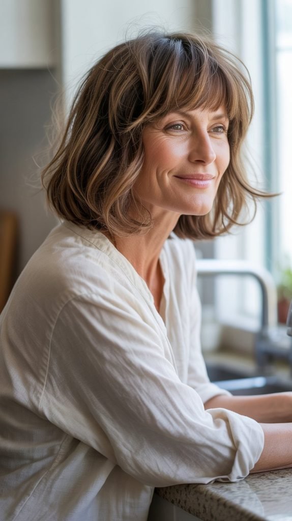 30. Tousled Long Bob with Undone Bangs