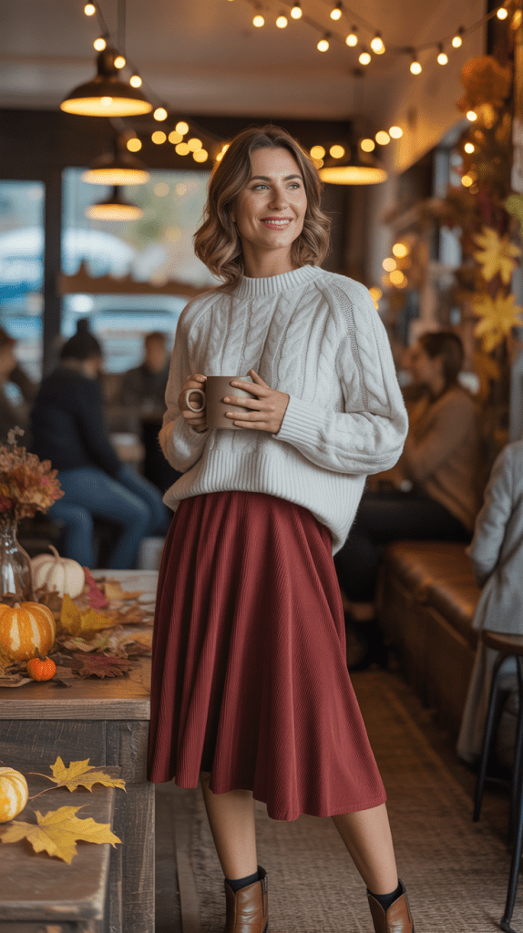  Chunky Knit Sweater with Midi Skirt