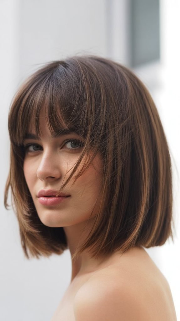 28. Long Bob with Textured Fringe