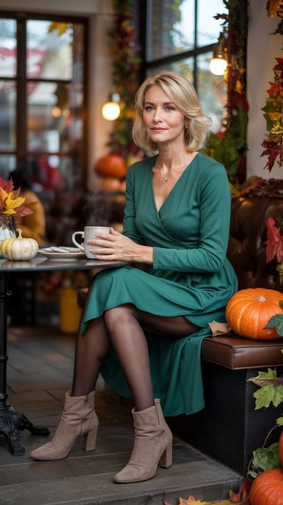 Wrap Dress with Tights and Booties