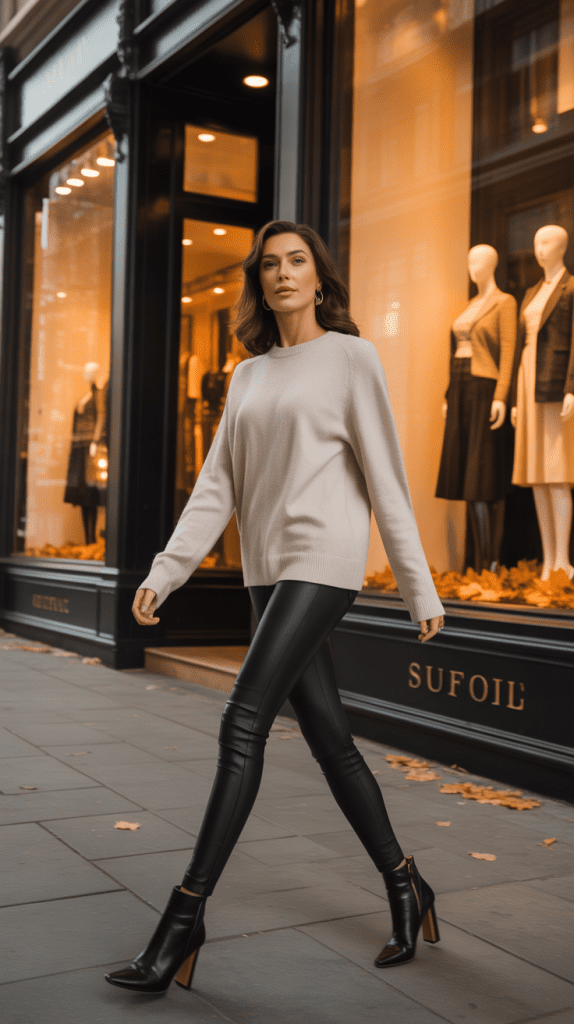 Cashmere Sweater with Leather Leggings