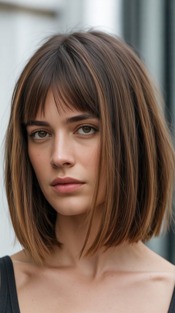 19. Piecey Long Bob with Curtain Bangs