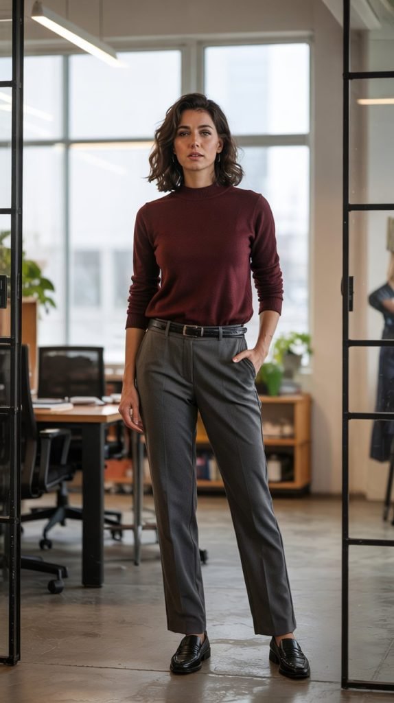 Mock Neck Sweater with Straight Leg Trousers