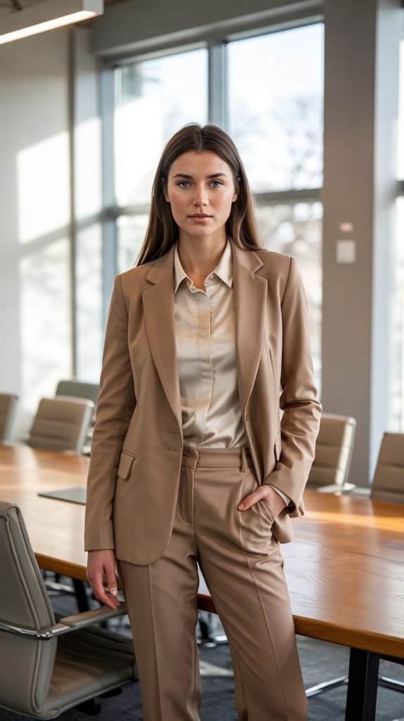  Monochromatic Suiting in Winter Neutrals