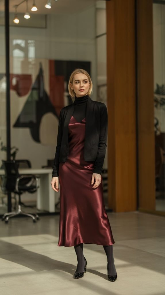 Cashmere Turtleneck Under Slip Dress