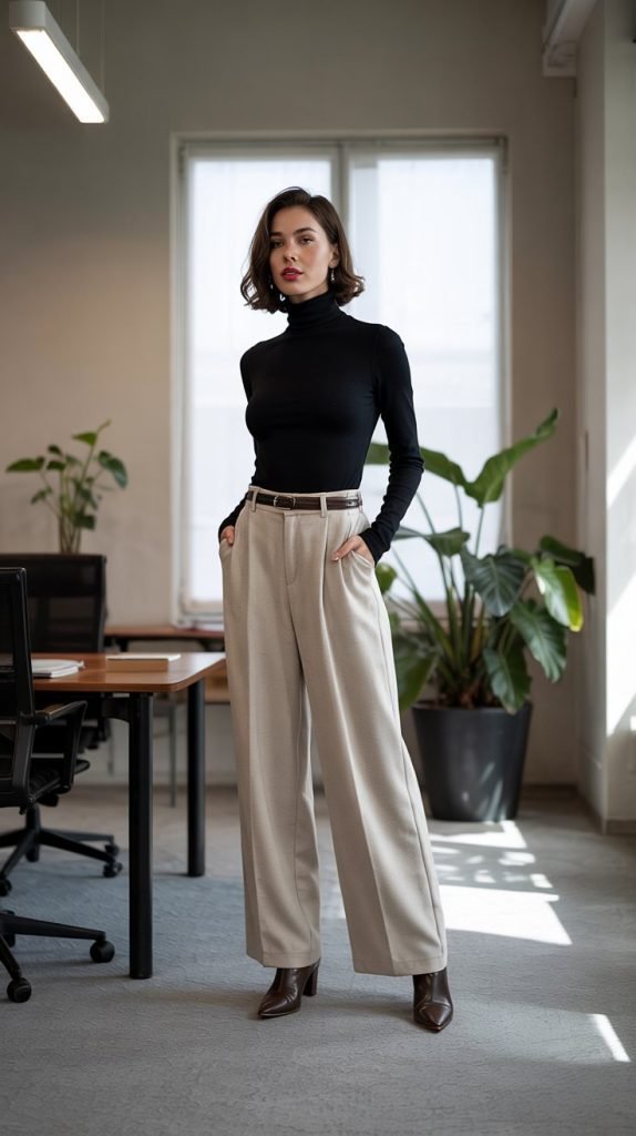 Wide-Leg Trousers with Fitted Turtleneck