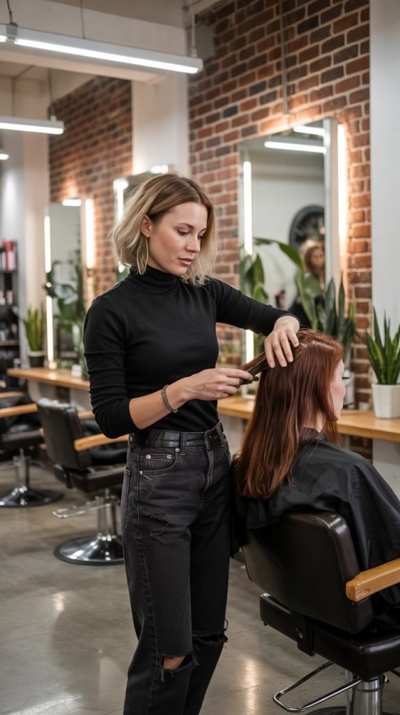 Fitted Black Turtleneck with Distressed Jeans