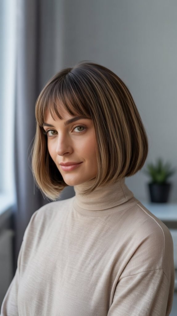 20. Sleek Long Bob with Curtain Bangs and Middle Part