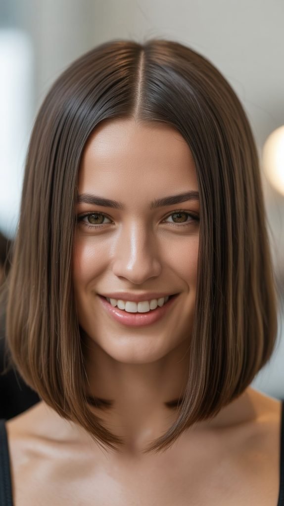  Sleek Straight Long Bob with Middle Part