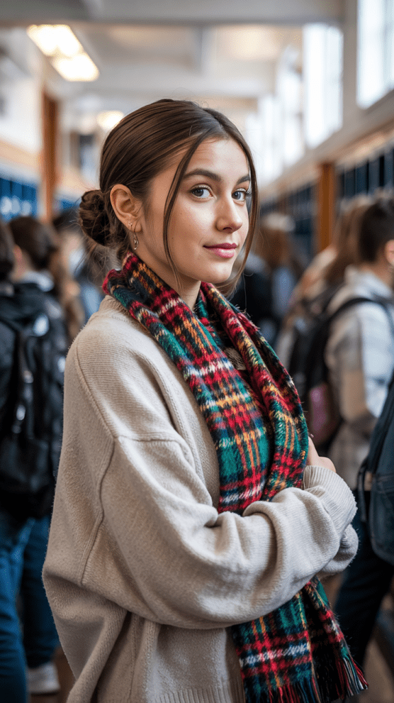 Classic Low Bun with Scarf Accent