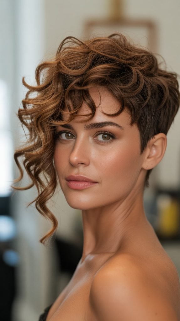 Curly Pixie with Long Bangs