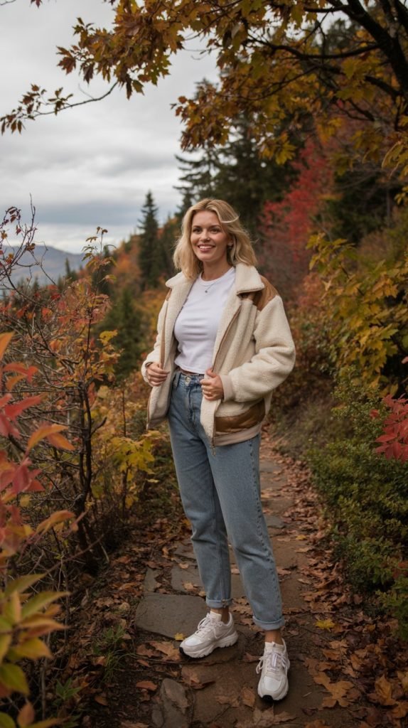  Sherpa Jacket with Mom Jeans