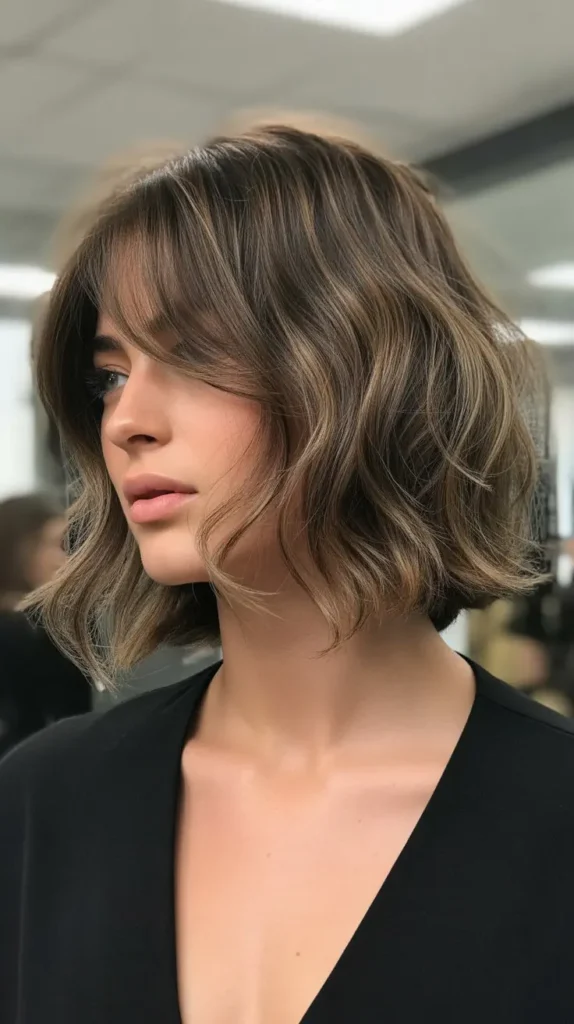 Tousled Long Bob with Side-Parted Curtain Bangs