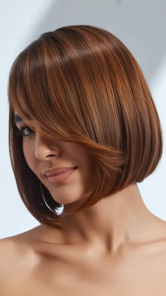 Inverted Long Bob with Side-Parted Curtain Bangs