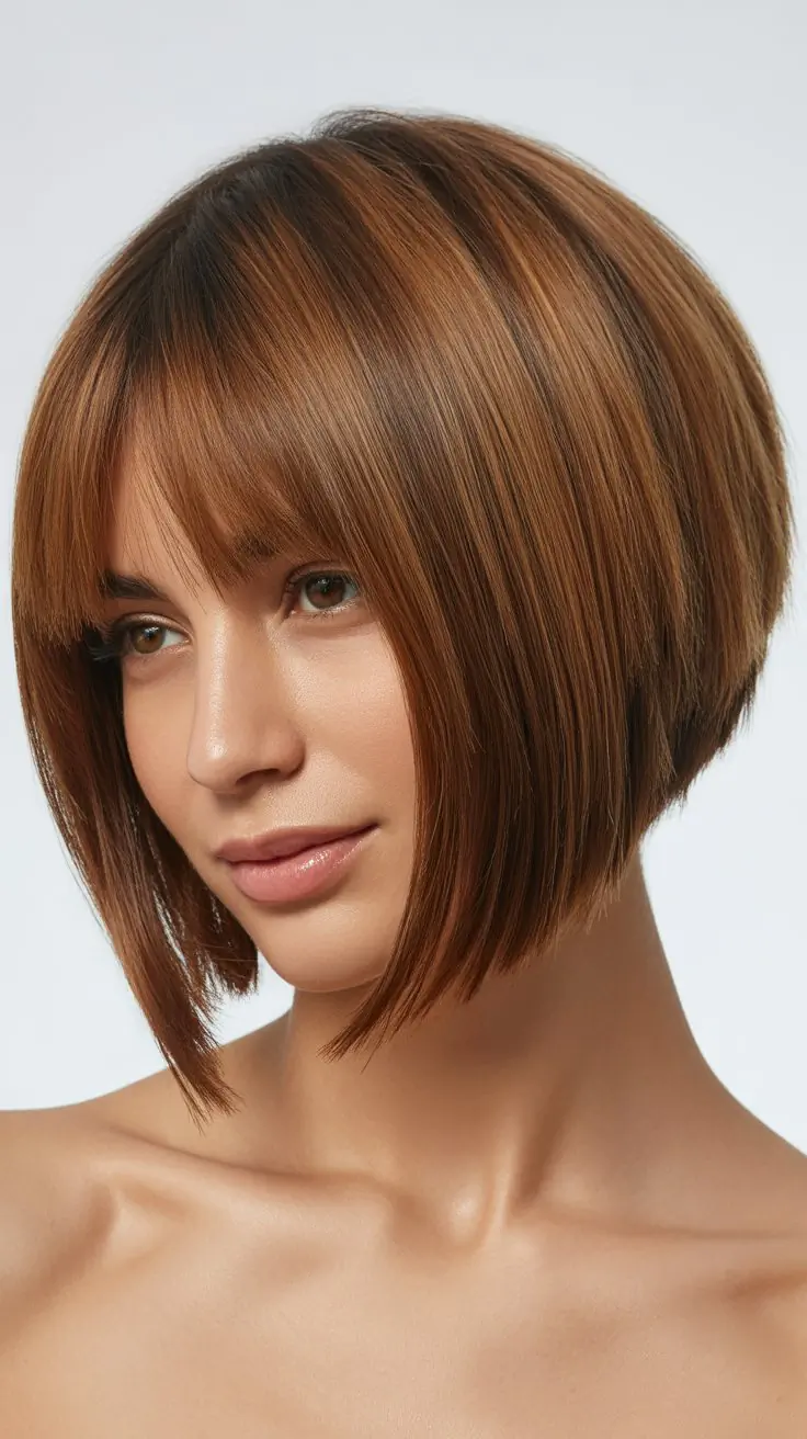 Razored Angled Bob with Feathered Curtain Bangs