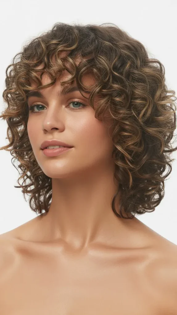 Curly Long Bob with Adapted Curtain Bangs
