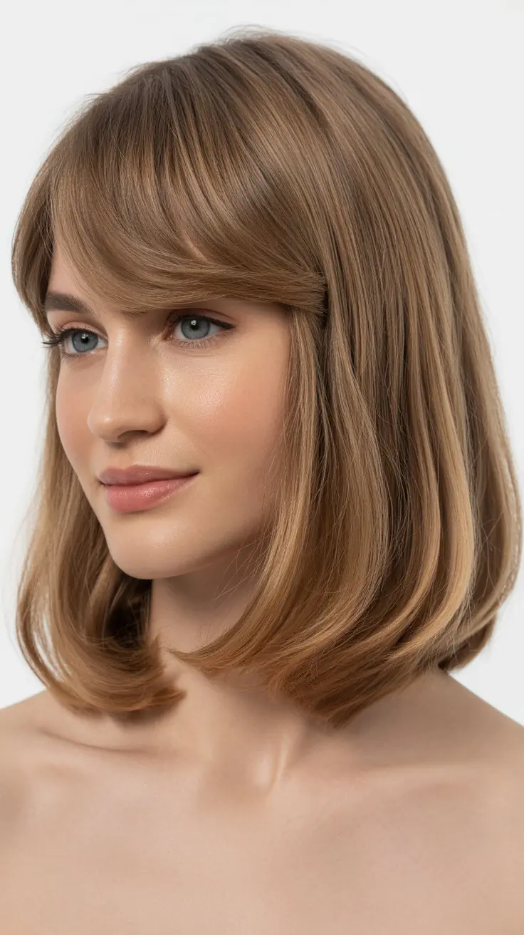 Long Bob with Side Part and Curtain Bangs for Fine Hair