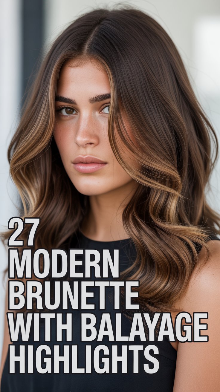 27 Modern Brunette with Balayage Highlights