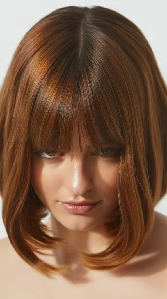 Classic Long Bob with Curtain Bangs and Center Part